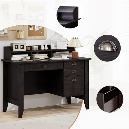 Safeplus 48" Computer Desk with 4 Storage Drawers and Hutch Wood Executive Table for PC Laptop