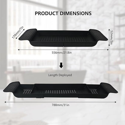 Bath Tub Tray - Stretchable, Strong Load-Bearing, Plastic, Anti-Slip Design - Ultimate Bathtub Caddy Tray(Black)