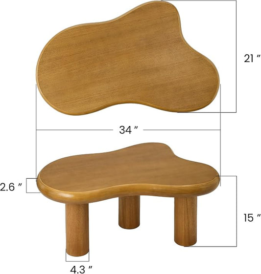 34"(L) Cloud Coffee Table, Modern Wood Coffee Table for Living Room, Accent Center Tables with 3 Legs, Small Tea Tables for Balcony, Patio, Bedroom, Wood