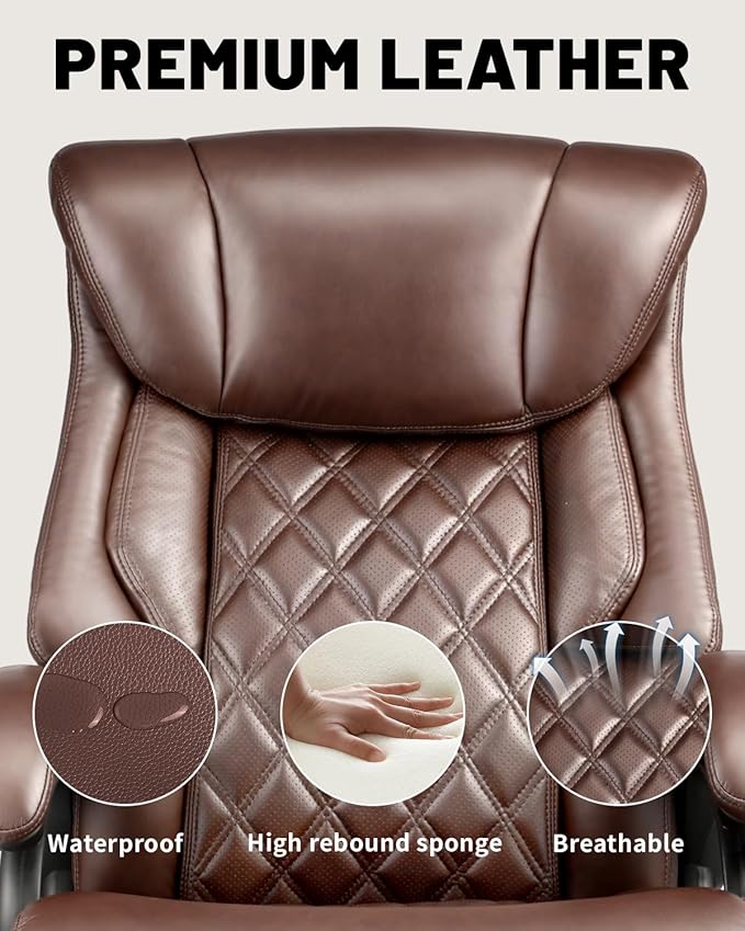 800lbs Executive Chairs, Executive Office Chairs for Big and Tall with Adjustable Lumbar Support, Office Chair for Heavy People, Leather Desk Chairs with Quiet Rubber Wheel and Extra Wide seat