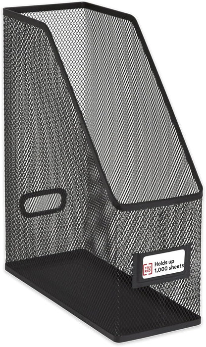 Staples TRU RED Metal Magazine File Organizer, Black - Top - Loading Desktop File Holder with Handle, Holds Up to 1000 Sheets