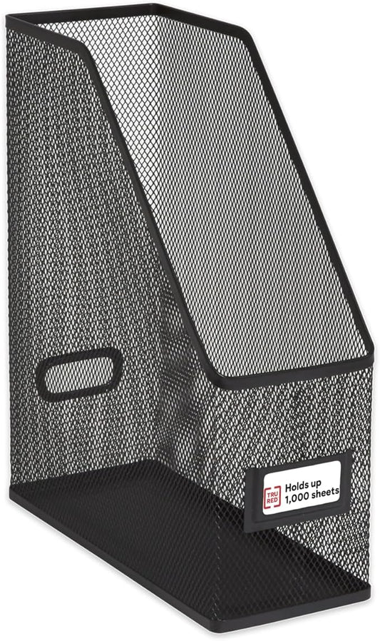 Staples TRU RED Metal Magazine File Organizer, Black - Top - Loading Desktop File Holder with Handle, Holds Up to 1000 Sheets