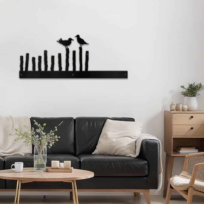 SIGNLEADER Metal Wall Art Decor Birds on a Fence Minimalist Modern Abstract Wall Sculpture Hangings Home Decoration for Living Room, Bedroom, Bathroom, Kitchen, Outdoor - 18" Black