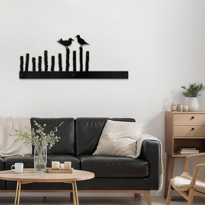 SIGNLEADER Metal Wall Art Decor Birds on a Fence Minimalist Modern Abstract Wall Sculpture Hangings Home Decoration for Living Room, Bedroom, Bathroom, Kitchen, Outdoor - 18" Black