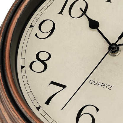 Foxtop Vintage Copper Wall Clock 12 Inch Silent Non Ticking Battery Operated Quartz Round Retro Wall Clock Decorative for Kitchen Bedroom Living Room Office Classroom