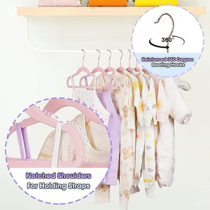 Baby Hangers Velvet 50 Pack-11.4 Inch,Baby Clothes Hangers Non Slip, Baby Hangers for Closet,Sturdy Infant/Toddler Hangers Pink Hangers