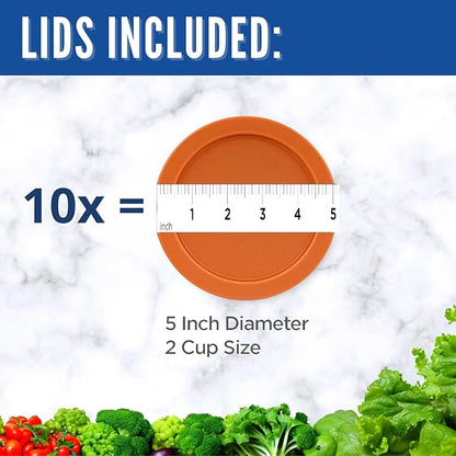 Replacement Lids fits Pyrex 2-Cup Glass Food Storage Container Bowls, 5-Inch Plastic Round Lids Covers for Pyrex 7200-PC, Airtight & Leakproof (10-Pack, Orange)