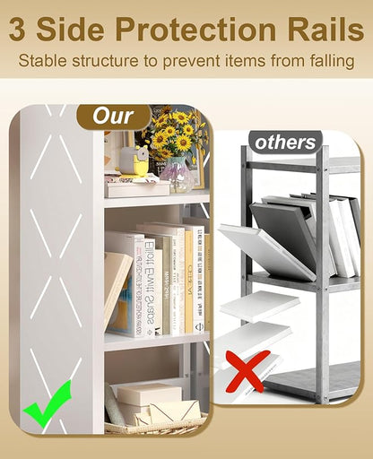 METALOONG 3 Tier Bookshelf, Adjustable Metal Bookcase with Anti-Tip Kit & Leveling Feet, Heavy-Duty Metal Storage Organizer, Modern Corner Shelves for Living Room, Kitchen, Office