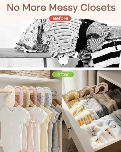 Baby Size Clothes Dividers for Closet: Nursery Hanger Month Dividers for Clothing Organizer - Set of 7 Infant Age Separators from Newborn to 24 Months for Boho Room Decor
