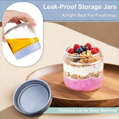 Overnight Oats Containers with Lids, 10oz Wide Mouth Mason Jars with Lids, 6 Pack Glass Jars with Airtight lid for Chia Pudding Yogurt Salad, Meal Prer Oatmeal Jars, Blue