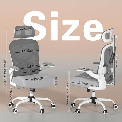 Ergonomic Office Chair for Back & Neck Pain Relief, Virgin Foam Seat, 2D Adjustable Lumbar & 3D Headrest, Tilt & Rock for Relaxation, Ideal for Long Sitting Comfort, Gray/Silver