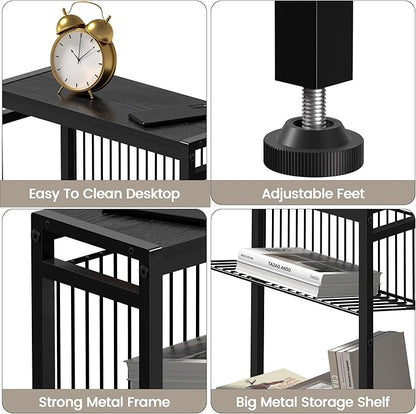 End Table for Small Space, 3-Tier Narrow Side Table with Magazine Holder, Nightstand, Skinny Snack Couch Table in Living Room, Bedroom Study and Balcony (Black)