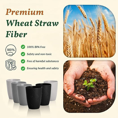 Homienly Drinking Glasses 16oz Wheat Straw Cups-Stackable and Reusable Cups, Alternative to Plastic Cups for Iced Coffee, Smoothies,Iced Tea-Black Grey