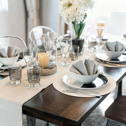 Maxpearl Round Placemats Set of 6, 13.8 inch Faux Leather Heat Resistant Table Mats, Non Slip Waterproof Wipeable Place Mats for Kitchen Dining Holiday Party Table Settings, Beige