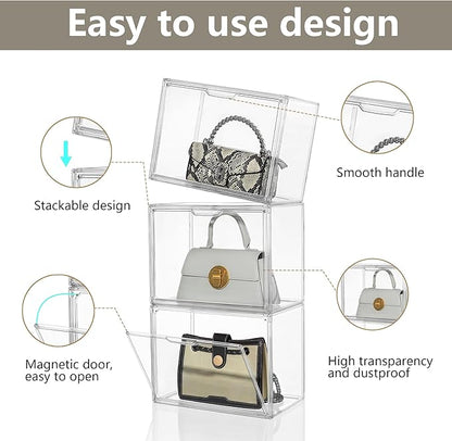 Attelite Purse Organizer for Closet, 5 Pack X-Large Handbags Storage Organizer,Stackable Storage Bins for Collectibles, Cosmetic,Heels