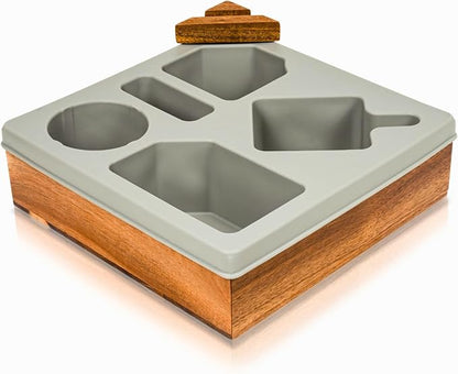 Silicone Couch Cup Holder Tray – Handy Silicone Acacia Couch Caddy with Cup Holder & Phone Stand – Waterproof Anti-Spill Snack & Bed Caddy Organizer Sofa Tray for Drinks, Snacks, & Remotes (Gray)