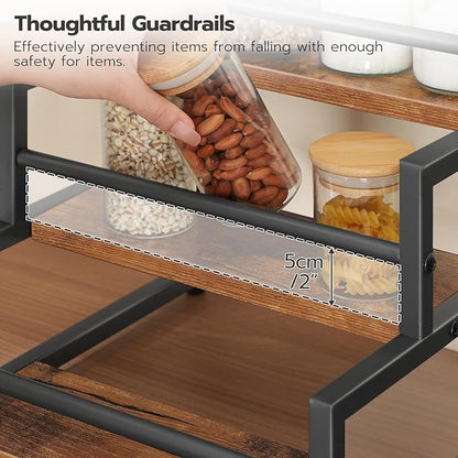 HOOBRO Coffee Syrup Rack Organizer, 3-Tier 12-Bottle Syrup Holder Stand for Coffee Bar, Wine Rack Countertop Storage Rack for Syrup, Wine, for Kitchen Coffee Station, Rustic Brown and Black BF38JJ01