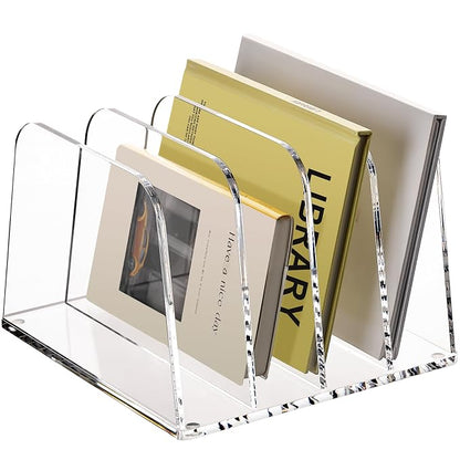 HeZone Desk File Organizer,4-Section Vertical Clear File Organizer File Holder Folder Holder Mail Sorter Acrylic Stand Rack,Office Organization for Home, Office & Classroom(1 Pack)