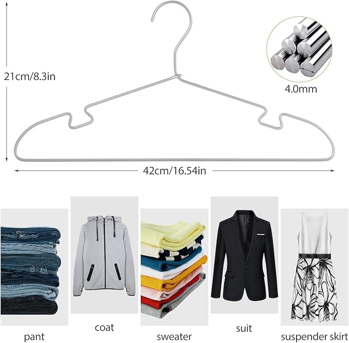30 Pack Aluminum Hangers - Silver Skirt, Heavy Duty Standard, Suit, Dress, and Wedding Hangers