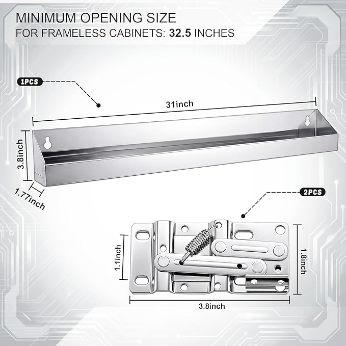1 Set 31 Inch Stainless Steel Sink Drawer Tip Out Tray Kit Include Tip-Out Sink Trays and Hinges Large Pull Out Storage Organizer for Kitchen Bathroom Base Cabinets