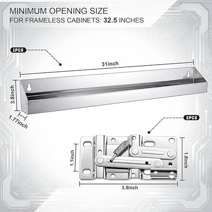 1 Set 31 Inch Stainless Steel Sink Drawer Tip Out Tray Kit Include Tip-Out Sink Trays and Hinges Large Pull Out Storage Organizer for Kitchen Bathroom Base Cabinets