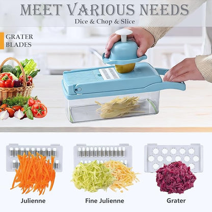 Pro-Series 20-in-1 Vegetable Chopper w/Container, Cheese Grater Hand Crank, Box Mandoline Slicer Food Cutter Shredder Mandolin for Veggie Onion Salad Fruit Potato (Kitchen Gadget & Essential)