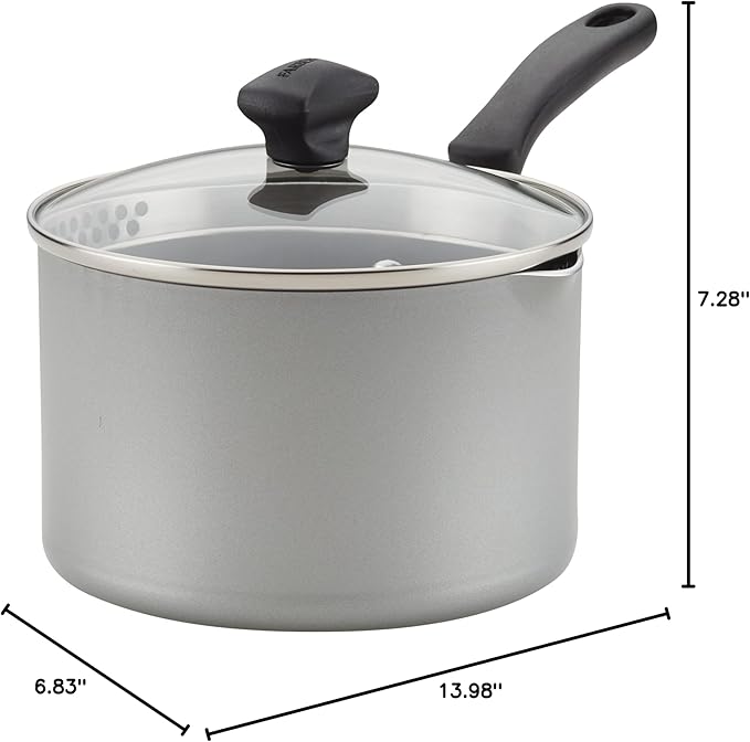 Farberware Cookstart DiamondMax Nonstick Straining Saucepan, Dishwasher Safe, 3 Quart, Silver