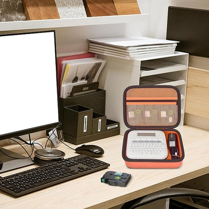 Case Compatible with Brother P-Touch PTD220 210 Home/Office Everyday Label Maker, Storage Holder Carrying Organizer for Label Tapes, AC Adapter, Charging Cables (Box Only) -Orange