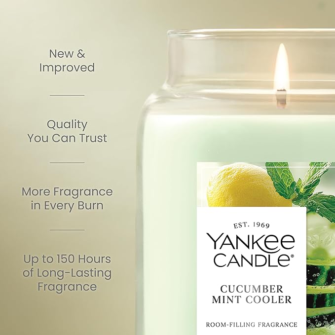 Yankee Candle Cucumber Mint Cooler, Scented Candle, 22oz Large Jar with up to 150 Hour Burn Time, Giftable