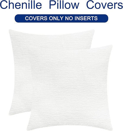 CaliTime Throw Pillow Covers Decorative 24 X 24 Inches Pack of 2 Cozy Chenille Cushion Cases for Couch Sofa Bed Living Room Home True White