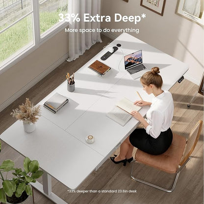 HLDIRECT Electric Standing Desk, Extra Large 71 x 31.5 Inches Height Adjustable Table with Outlets, Sit Stand Computer Desk with Drawers for Home Office, Ergonomic Rising Workstation, White