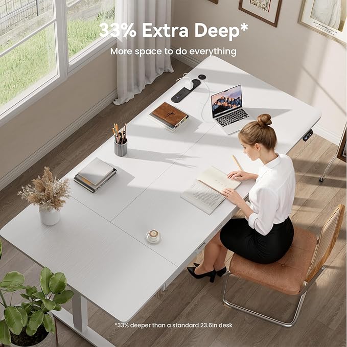 HLDIRECT Electric Standing Desk, Extra Large 79 x 31.5 Inches Height Adjustable Table with Outlets, Sit Stand Computer Desk with Drawers for Home Office, Ergonomic Rising Workstation, White