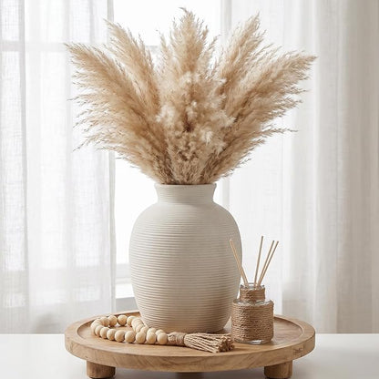 Ceramic Flower Vase Home Decor, 8in White Waterproof Pottery Rustic Vases, Flower Terracotta Vases for Farmhouse Table Centerpieces, Home Decor, Living Room