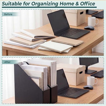EXYGLO 6 Pack Black Magazine File Holder, Cardboard Magazine Rack with Label, Foldable Storage Organizer Box for Book, Documents, 10x3.3x12 Inches