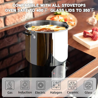 Cook N Home Professional 20 Quart Stainless Steel Stock Pot with Lid | Induction Cookware for Pasta, Soup, Canning,Oven Safe, Dishwasher Safe