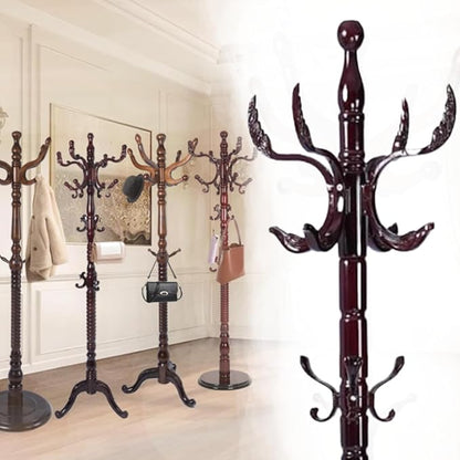 Coat Rack Freestanding,Solid Wooden Coat Rack Stand with 3 Height Options,14 Hooks, Natural Birch Coat Tree Easy to assemble for Clothes Jacket Hat bag Entryway (mahogany) (Fenghuang Gou)