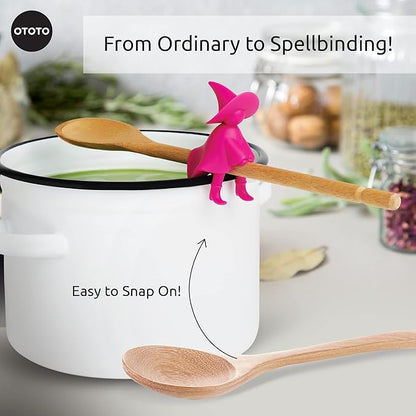 OTOTO Agatha Spoon Holder - Goth Cute Spoon Rest for Stove Top, Gothic, Spooky Cooking Gifts, Witchy Gifts, Cool Kitchen Gadgets, Halloween Gifts (Pink)