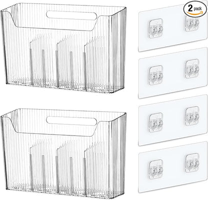Lae Nuvole 2 Pack Adhesive Mount Cabinet Door Organizer, Wall Mounted Bathroom Organizers and Storage Bins Plastic Stackable Shower Caddy Hanging Floating Shelves for Narrow Space, BPA Free (Clear)