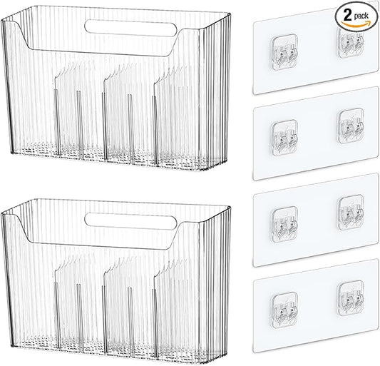 Lae Nuvole 2 Pack Adhesive Mount Cabinet Door Organizer, Wall Mounted Bathroom Organizers and Storage Bins Plastic Stackable Shower Caddy Hanging Floating Shelves for Narrow Space, BPA Free (Clear)