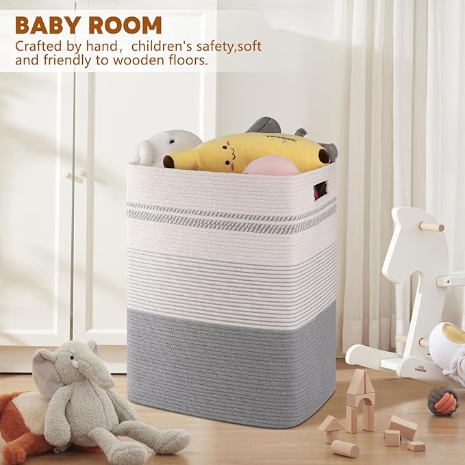 SIXDOVE Laundry Hamper, Large Woven Rope Tall Laundry Basket with Handles, 22" X 17" X 13", Decorative Storage Basket for Clothes and Blankets in Living room, Bedroom, Grey & White