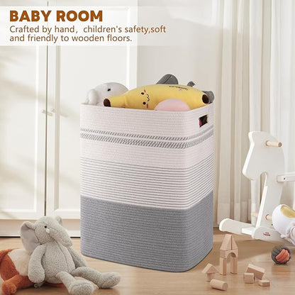 SIXDOVE Laundry Hamper, Large Woven Rope Tall Laundry Basket with Handles, 22" X 17" X 13", Decorative Storage Basket for Clothes and Blankets in Living room, Bedroom, Grey & White