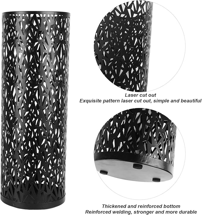 Metal Round Umbrella Stand Rack,Umbrella Holder Organizer Bin Hollowed Freestanding Canes Walking Sticks Holder for Entryway Home Hotel Office Decor (S)