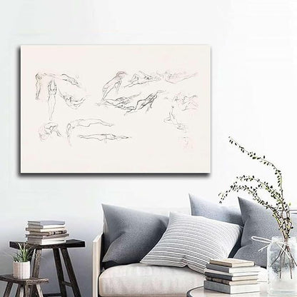 SENLYCH Poster Decorative Canvas Painting Vintage Swimmer Art Sketch Beachy Wall Art Summer Home Decor Swimmer Neutral Art Print Living Room and Bedroom Home Decoration 8x12inch Without Frame