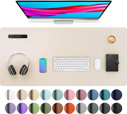 Aothia Large PU Leather Desk Pad Protector – Non-Slip Mouse Pad & Writing Mat for Office/Home, Waterproof, Easy to Clean (36" x 17", Eggshell)