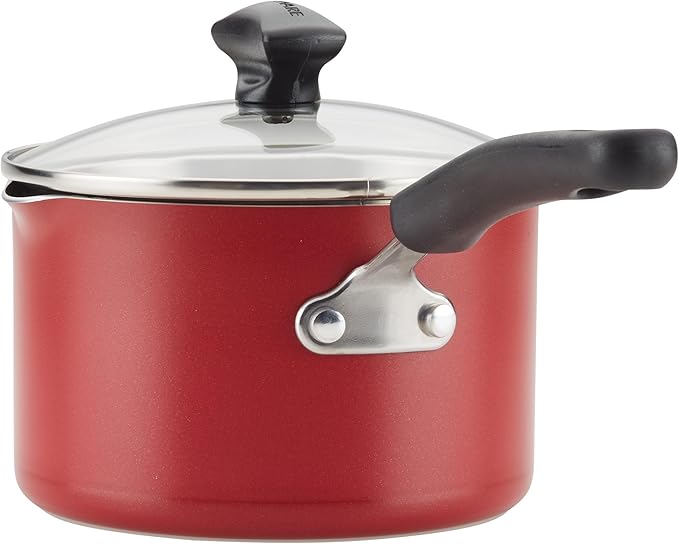 Farberware Cookstart DiamondMax Nonstick Cookware/Pots and Pans Set, Dishwasher Safe, Includes Baking Pan and Cooking Tools, 15 Piece - Red