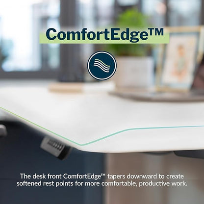 Vari ComfortEdge 60x30 Inch Adjustable Electric Standing Desk – Sit Stand VariDesk with Memory Presets, Sloped Edge, 200 LB Capacity + Tool-Free Assembly (White)