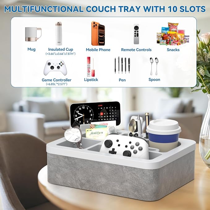 Couch Cup Holder Tray Silicone Couch Cup Holder Pillow Foam Bed Tray Snack Sofa Bed Caddy Organizer Beach Sofa Drink Holder Spill Proof Snack Caddy Removable Sofa Buddy Game Controller Kindle Phone