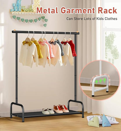 SLEEPING LAMB Kids Clothing Rack, Small Baby Clothes Rack with Bottom Storage Shelf, Toddler Clothes Hanger Rack with Bottom Storage Clothing Racks for hanging Clothes, Black