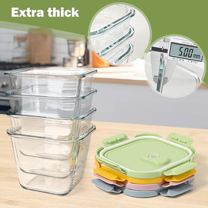 Glass Soup Containers with Lids - 4 Cup Borosilicate Glass Storage Containers, Freezer to Microwave Safe, Airtight Leak Proof, 32oz Square Soup Meal Prep Containers for Lunch Travel- 4 Pack