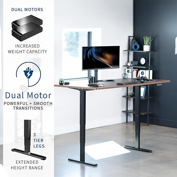 VIVO Electric 71 x 36 in Dual Motor Rustic Sit Stand Desk, Memory Height Adjustment, 2B Series, Vintage Brown Top Black Frame, DESK-KIT-2B7N-36